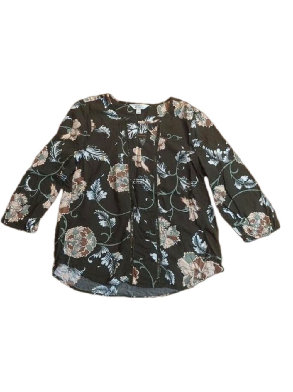 Market & Spruce Floral Blouse Medium Dark Green Boho